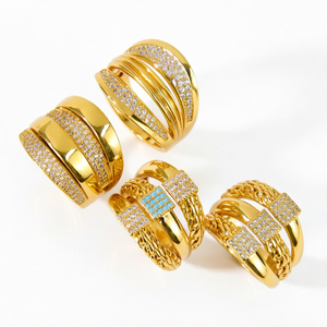 Anillo Grueso Chapado en Oro Estilo Turco con Incrustaciones de Cobre y Zirconia, Anillo de Declaración para Mujer, Regalo para Fiesta o Boda - Product Image 1