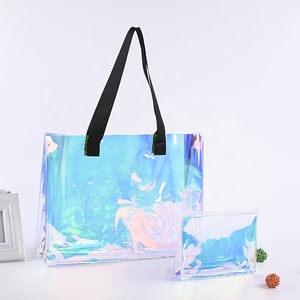 custom fashion large plastic colored clear pvc tote bag shopping bag beach bag with logo and say some words