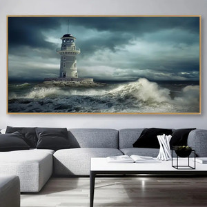 Moderno restaurante pared arte faro en agua áspera pintura decoración del hogar dormitorio decorativo pared lienzo pintura impresiones - Product Image 3