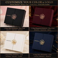 Boîte cadeau haut de gamme personnalisée à double porte pliante, noir mat, avec motif artistique en or rose et fermeture magnétique, pour emballage de bijoux de mariage
