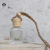 Flacon de parfum carré vide de 10 ml en verre avec bouchon en bois, flacon diffuseur de voiture suspendu