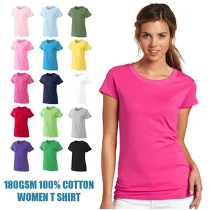사용자 정의 로고 인쇄 빈 티셔츠 여름 캐주얼 성인 니트 원사 염색 일반 여성 티셔츠 도매 180gsm 100% 면
