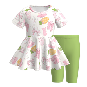 Abbigliamento Casual Biologico Personalizzato per Bambine, Top Peplum a Maniche Corte Primavera/Estate con Stampa Coniglietto e Leggings Capri - Product Image 4