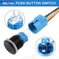 Interrupteur à bouton-poussoir auto-bloquant 12V-24V, coque noire, étanche, anti-vandalisme, 5 broches, 1NO 1NC, 16mm, métal, verrouillage, niveau IP65