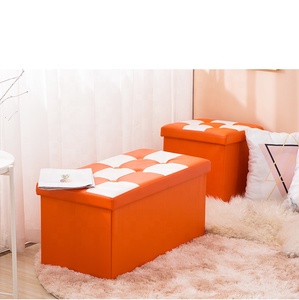 Tabouret de rangement pour vêtements de style européen tabouret pouf carré en lin avec banc de tabouret d'extrémité de lit de rangement - Product Image 5