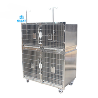 OSCAT 4-deurs roestvrijstalen hondenkooi, dierenkliniek kooi met vuilbak, veterinair instrumentarium, EC-1