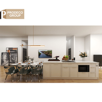 Meubles de cuisine modulaires contemporains Prodeco Shaker avec comptoir en marbre artificiel, portes en acrylique, évier et robinet écologiques