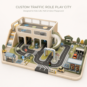 Ciudad de Juego de Roles de Tráfico Vial Personalizada con Mini Carreteras, Semáforos, Gasolinera y Taller de Servicio para Niños, Cafeterías y Centros Comerciales - Product Image 5