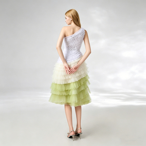 Vestido Midi Ombre de un Hombro para <span class=keywords><strong>Mujer</strong></span> con Volantes en el Corsé y <span class=keywords><strong>Falda</strong></span> de <span class=keywords><strong>Tul</strong></span> Escalonada, Elegante para Fiestas Formales y Cócteles - Product Image 3
