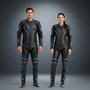 Traje de Motociclismo de Cuero Negro y Azul para Hombre y Mujer, Ropa de Protección a Prueba de Viento - Product Image 1