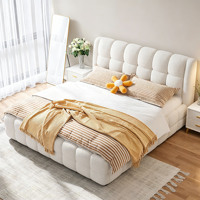 Ensemble de lit en tissu style crème, design minimaliste, lit king size 1,8 m avec rangement, lit rembourré moderne effet nuage, dernière collection, en vente