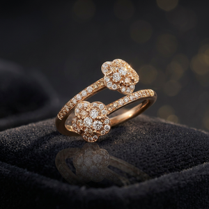 Anillo de Diamantes con Racimo de Flores Romántico, Oro Sólido de 18K, Chapado en Oro Rosa, Anillo de Compromiso para Mujer - Product Image 2