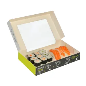 Boîte à sushi en papier biodégradable et écologique, emballage personnalisé avec fenêtre transparente