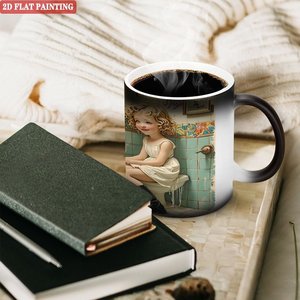 Frosted Black 11oz <b>Ceramic</b> <b>Mug</b> Heat Activated Coffee Cup With 2D Flat Painting Design - Product Image 3