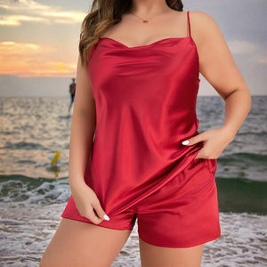 Ensemble de vêtements de détente pour femmes grandes tailles, respirant, uni, avec logo sur le devant, ample, camisole et <span class=keywords><strong>short</strong></span>, pyjama d'été, vêtements de nuit glacés - Product Image 3