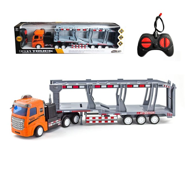 Four-Way Remote Control Double-Deck Transport Tractor Container Kids RC Drag Head Car Plastic Remote Control Truck Toy