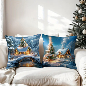 Pemandangan desa Natal yang nyaman pada bantal hias untuk dekorasi rumah yang meriah - Product Image 3