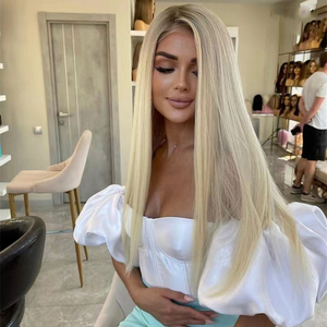 Cabello Humano Virgen de Doble Trama, Color Rubio Claro Degradado, Liso y Sedoso, Pelucas con Frente de Encaje 13x4 con Raíz Rubio <span class=keywords><strong>Gris</strong></span> - Product Image 5