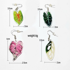 อินเทรนด์สีเขียวสีชมพูพฤกษศาสตร์ <span class=keywords><strong>Caladium</strong></span> ใบพิมพ์ยูวีอะคริลิห้อยเสน่ห์ต่างหูสำหรับผู้หญิงน่ารักพืชใบเครื่องประดับแฟชั่น - Product Image 2