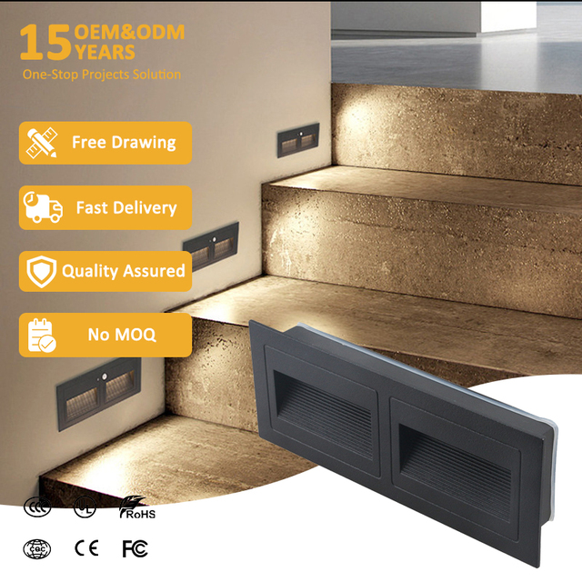 Aluminum Housing Outdoor Square Waterproof LED Step Wall Light 12V 24V 110V 220V 3W Garden Warm White