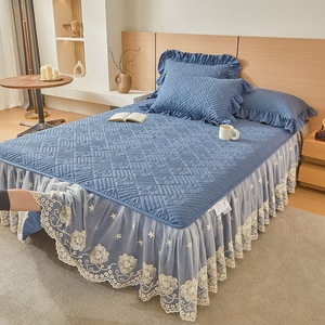 Juego de Cubrecama Bordado con Volantes de Encaje, Cubrecama Acolchado, Decoración de <span class=keywords><strong>Cama</strong></span> de Lujo, Suave y Elegante, Estilo Princesa - Product Image 4