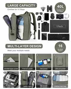 2024 Popular Men's Multi-Functional <b>Travel</b> <b>Backpack</b> Expandable and Water Resistant Student <b>Bag</b> with USB Charging Port - Product Image 3
