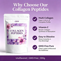 Poudre de peptides de collagène facile à préparer, sans OGM, multi-collagène, enrichie en vitamine C, pour l'éclat et l'hydratation de la peau, pour femmes, 200g