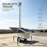 Caméra de sécurité mobile sur remorque avec 3 panneaux solaires et mât interne de 6 m pour la surveillance des chantiers
