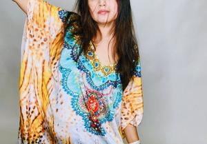 Boho Maxi <b>Dress</b> Women Floral Print Cotton Loose Fit Half Batwing <b>Sleeve</b> Scoop Neck <b>Summer</b> Casual Wear Kaftan <b>Dress</b> For Women - Product Image 6