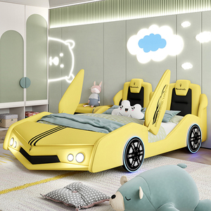 Cama Infantil Moderna de Lujo Ligero con Forma de Coche Blanco, con Almacenamiento, Tapizada en Cuero, con Barandillas de Seguridad y Diseño de Dibujos Animados - Product Image 3