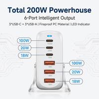 Station de charge de bureau multi-ports GaN³ 120W 160W 200W avec chargeur rapide PD USB-C QC3.0 USB-A pour ordinateur portable, téléphone et plusieurs appareils