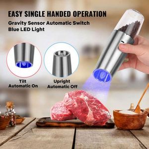 Gravity Electric Salt and Pepper Grinder <b>Set</b>,Rechargeable Automatic Salt and Pepper Mill,LED Light Adjustable Coarseness Salt - Product Image 2