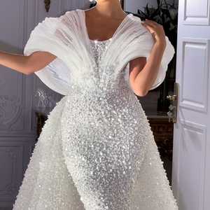 Personalizzare la sirena di pizzo con perline pesanti con strascico staccabile Luxury <span class=keywords><strong>da</strong></span> sposa con paillettes elegante abito <span class=keywords><strong>da</strong></span> sposa <span class=keywords><strong>taglie</strong></span> forti - Product Image 1