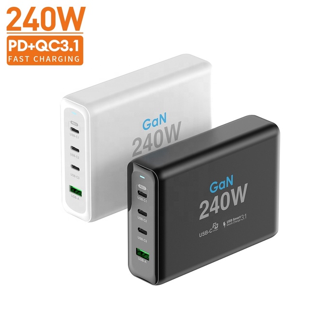 240W GaN Technology USB C Desktop Charger High-Speed 4-Ports with PD3.1 & PD100W 30W QC30 Fast Charging Station EU US Sockets