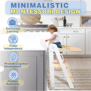 Tour d'apprentissage pour enfant en bois pliable 2 en 1, réglable en hauteur sur 3 niveaux, pour tout-petits de 1,5 à 6 ans - Product Image 4