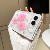Coque de téléphone transparente de luxe avec fleurs séchées réelles et paillettes pour iPhone 18 DUO, en époxy souple