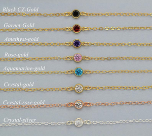 Gargantilla de circón pequeña y delicada cadena de capas colgante de joyería minimalista collar de piedra de nacimiento impermeable - Product Image 1