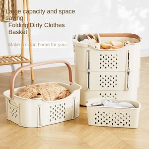 ชั้นวางตะกร้าใส่เสื้อผ้าสกปรกความจุสูงวัสดุ PP แบบพับเก็บได้พร้อมดีไซน์เรียบง่ายทันสมัยสำหรับจัดเก็บเสื้อผ้าในบ้าน - Product Image 2