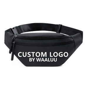 WAALUU Logotipo personalizado Cuero liso Negro Diseñador de los hombres Riñonera Moda Riñonera para hombres - Product Image 1