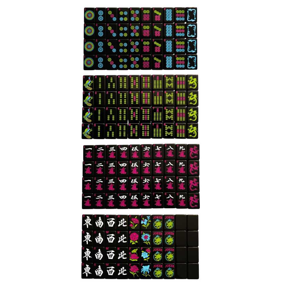 Pattern Dragon Blaack Color Mahjong Tiles Black Base with Flower Dragon JOKER Pattern, Shiny ...