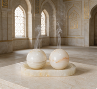 Brûleur d'encens double sphérique en onyx blanc naturel fait main élégant, décoration minimaliste Wabi Sabi, décoration de méditation musulmane, décoration d'intérieur