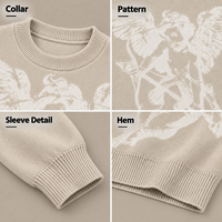 Pull col rond beige personnalisé 100 % acrylique jacquard 7GG 480GSM, motif ailes surdimensionné, tricoté, vente en gros