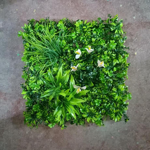 Pannello Murale Vegetale Artificiale K3 50x50cm, Resistente ai Raggi UV, Fogliame Misto Realistico in Plastica con Fiori <span class=keywords><strong>Bianchi</strong></span> per Interni/Esterni Verticali - Product Image 3