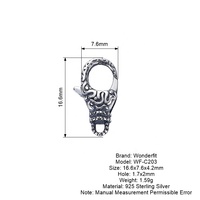 Fermoir de homard à motifs en argent sterling oxydé plaqué couleur noire, serrure de collier décorative, fermoir personnalisé pour bracelet