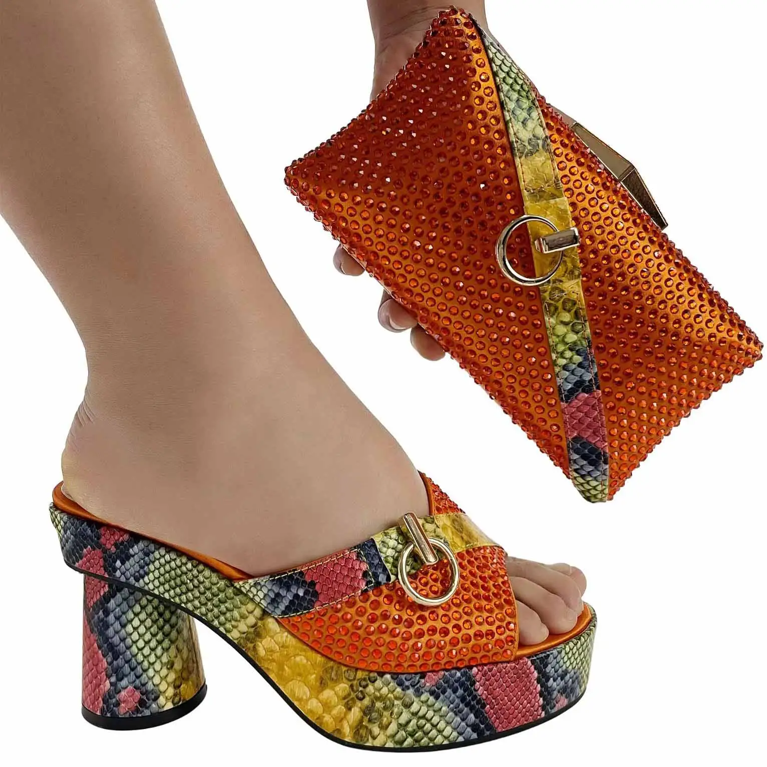 इतालवी जूता बैग सेट चंकी कम ऊँची एड़ी के जूते और मिलान क्लच अफ्रीकी महिलाओं पंप नाइजीरियाई महिलाओं पार्टी जूता बैग सेट