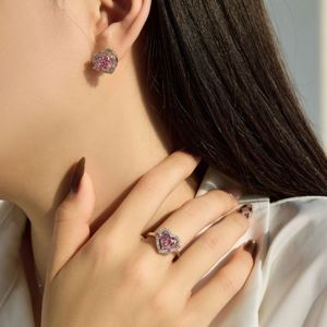 Dylam Sparkling S925 <b>Silver</b> Birthstone <b>Stud</b> <b>Earrings</b> for Women Heart Solitaire Pink 5A Zirconia <b>Stud</b> <b>Earrings</b> Great Gifts - Product Image 3