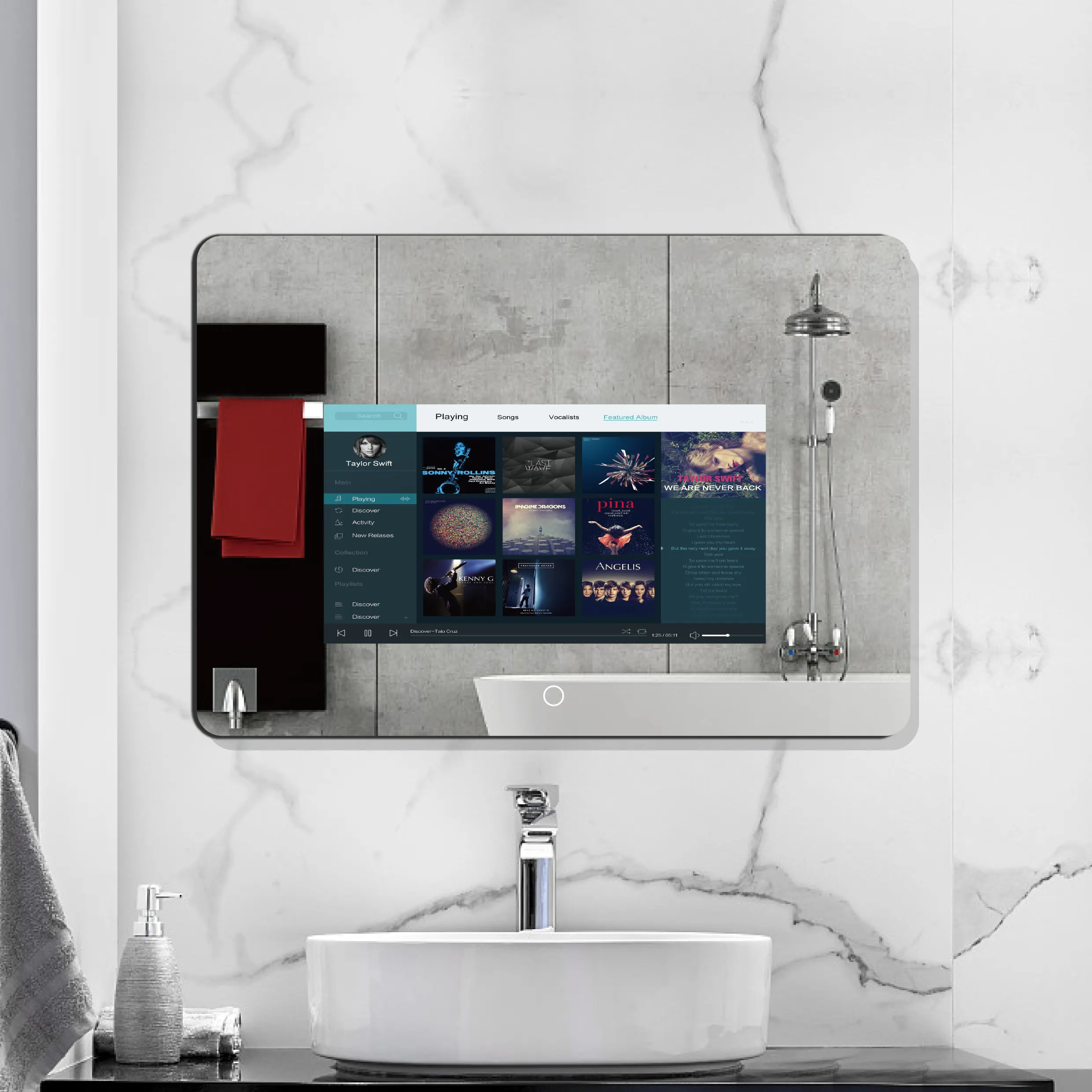Wall Mounted Bathroom Illuminated Magic Mirror TV Speaker Home Improvement