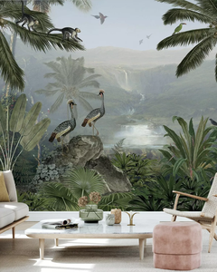 Peintures murales de forêt tropicale exotique <span class=keywords><strong>Papier</strong></span> <span class=keywords><strong>peint</strong></span> <span class=keywords><strong>Jungle</strong></span> vibrant avec oiseaux colorés Parfait pour la peinture murale - Product Image 1