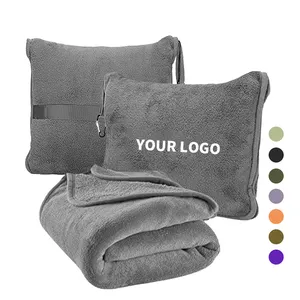 Premium Soft Compact Large Throw Blanket Pillow for Travel in Bag Lightweight Long Flight Gifts Grey Blanket Pillow