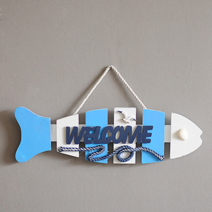 Plaque en arête de poisson méditerranéenne, panneau de bienvenue en bois pour la cour, décoration suspendue en bois traditionnelle pour l'entrée, décoration murale créative - Product Image 3